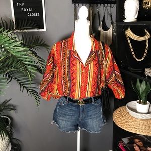 FORELLI PLUS tribal print  button up shirt